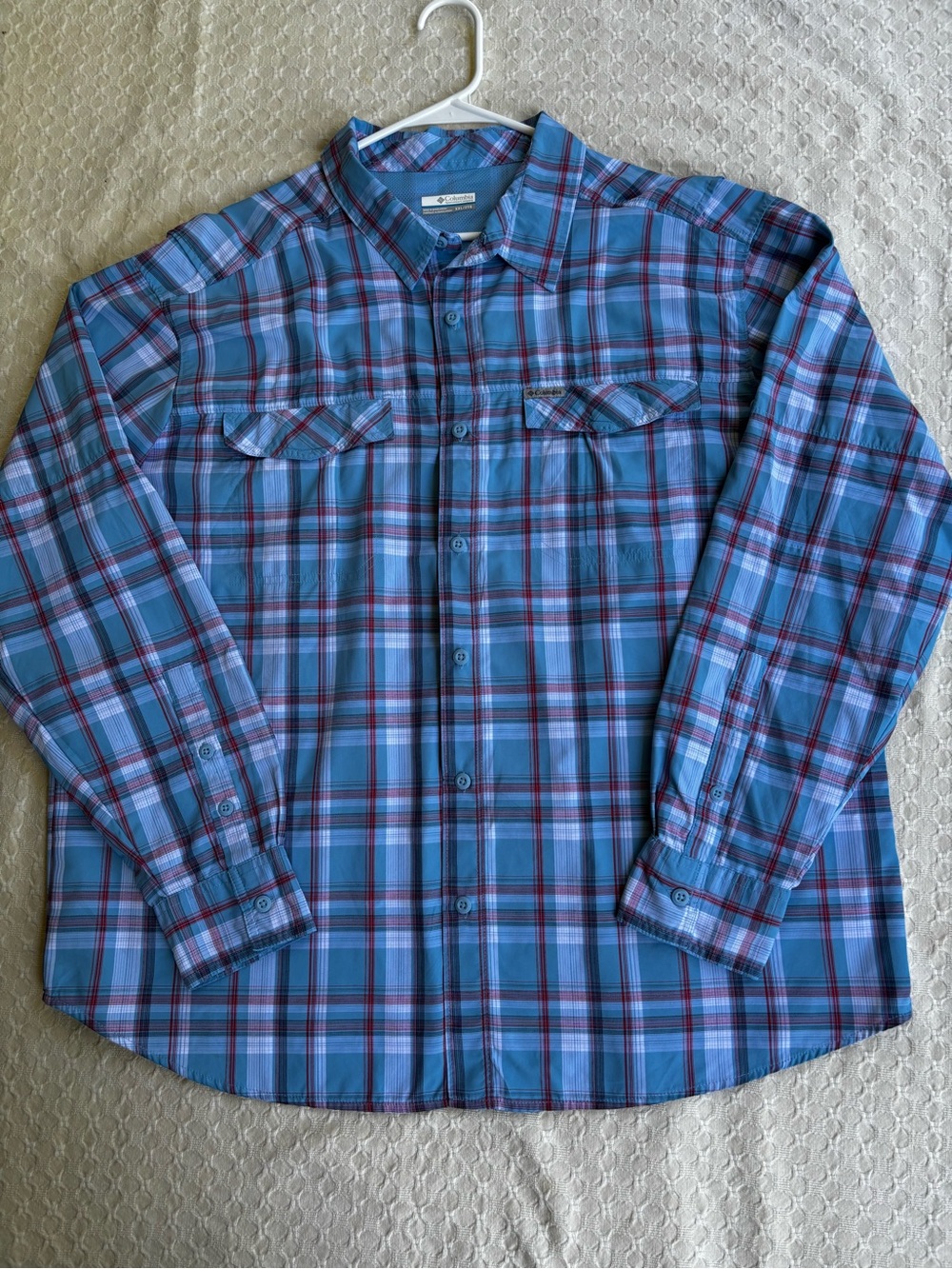 Columbia Blue and Red Plaid Long-Sleeve Button-Down Shirt - Men